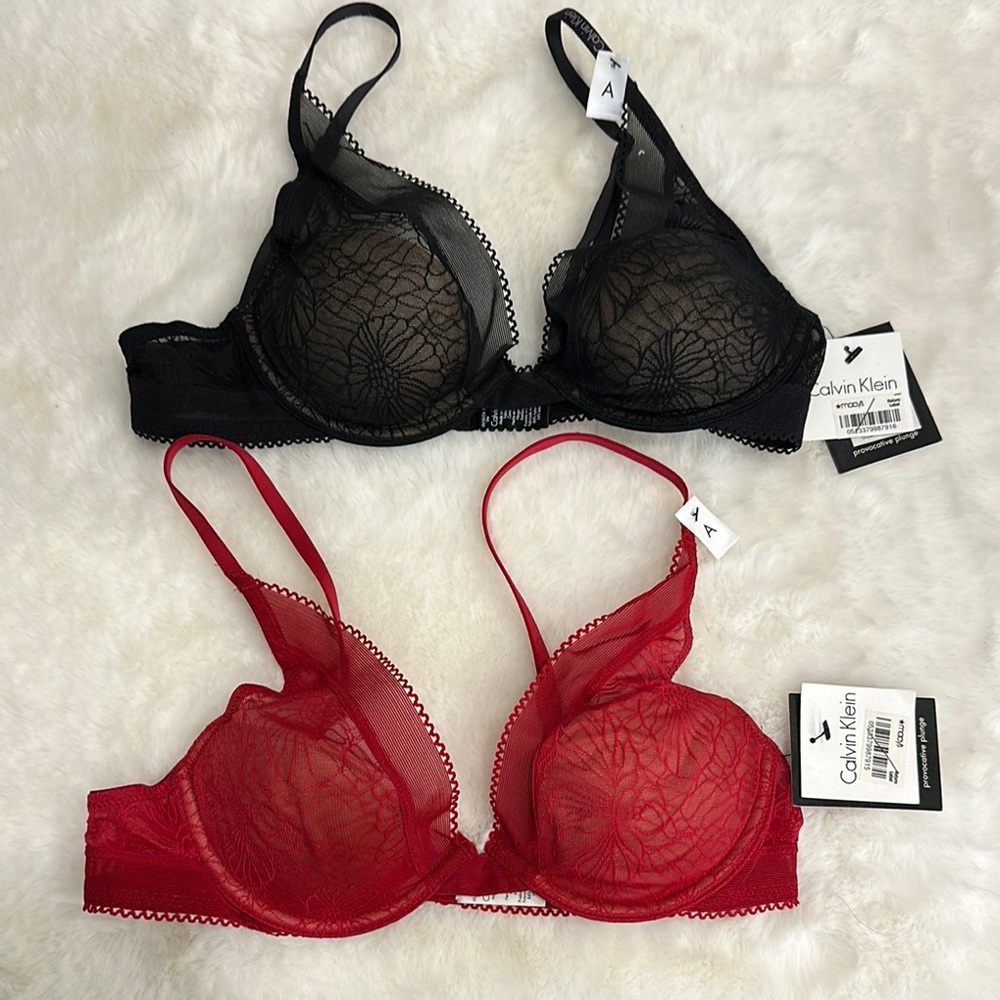 Calvin Klein Black and Red Underwire Bras with Molded Cups